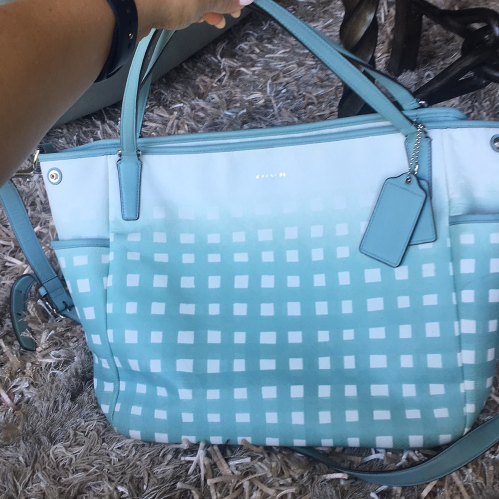 Coach Gingham Saffiano Leather Baby Bag Tote - Picture 3 of 8